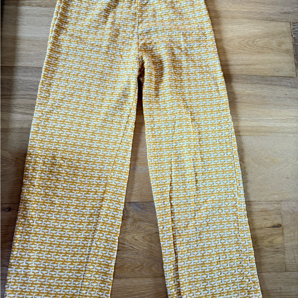 Zara Yellow and Cream Patterned Knit Pants